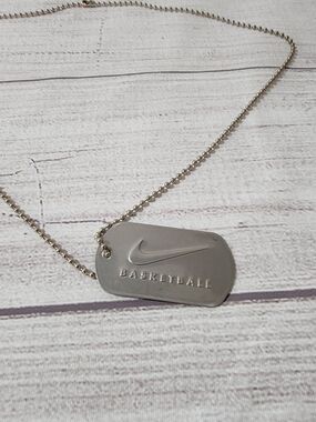 Vintage Nike Basketball Dog Tag Necklace Y2K Silver Tone Streetwear